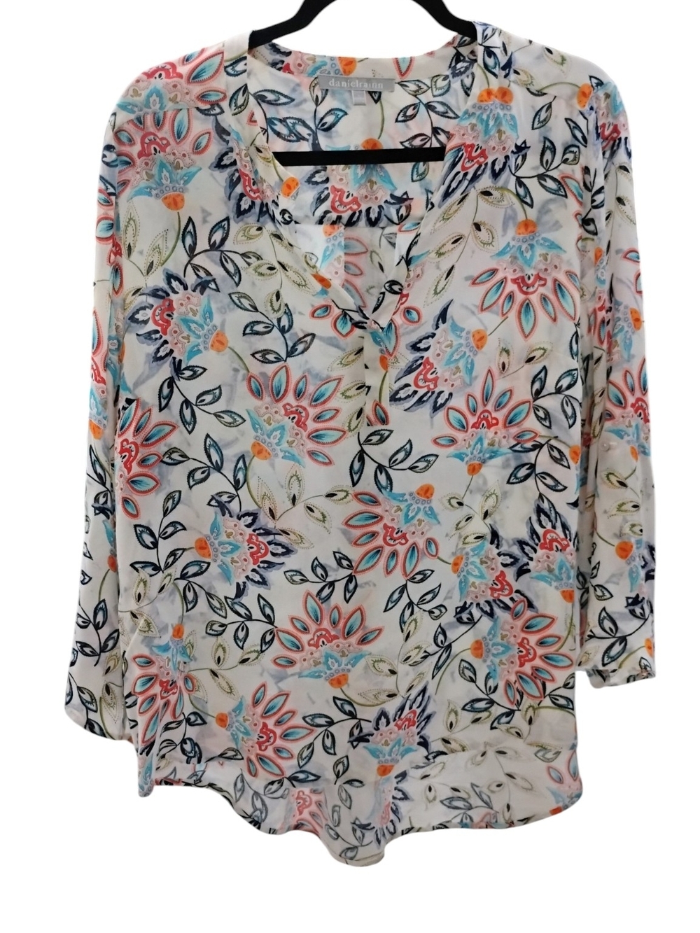 Daniel Rain Paisley Floral Split-Neck Women's Top - White / Multi SZ L